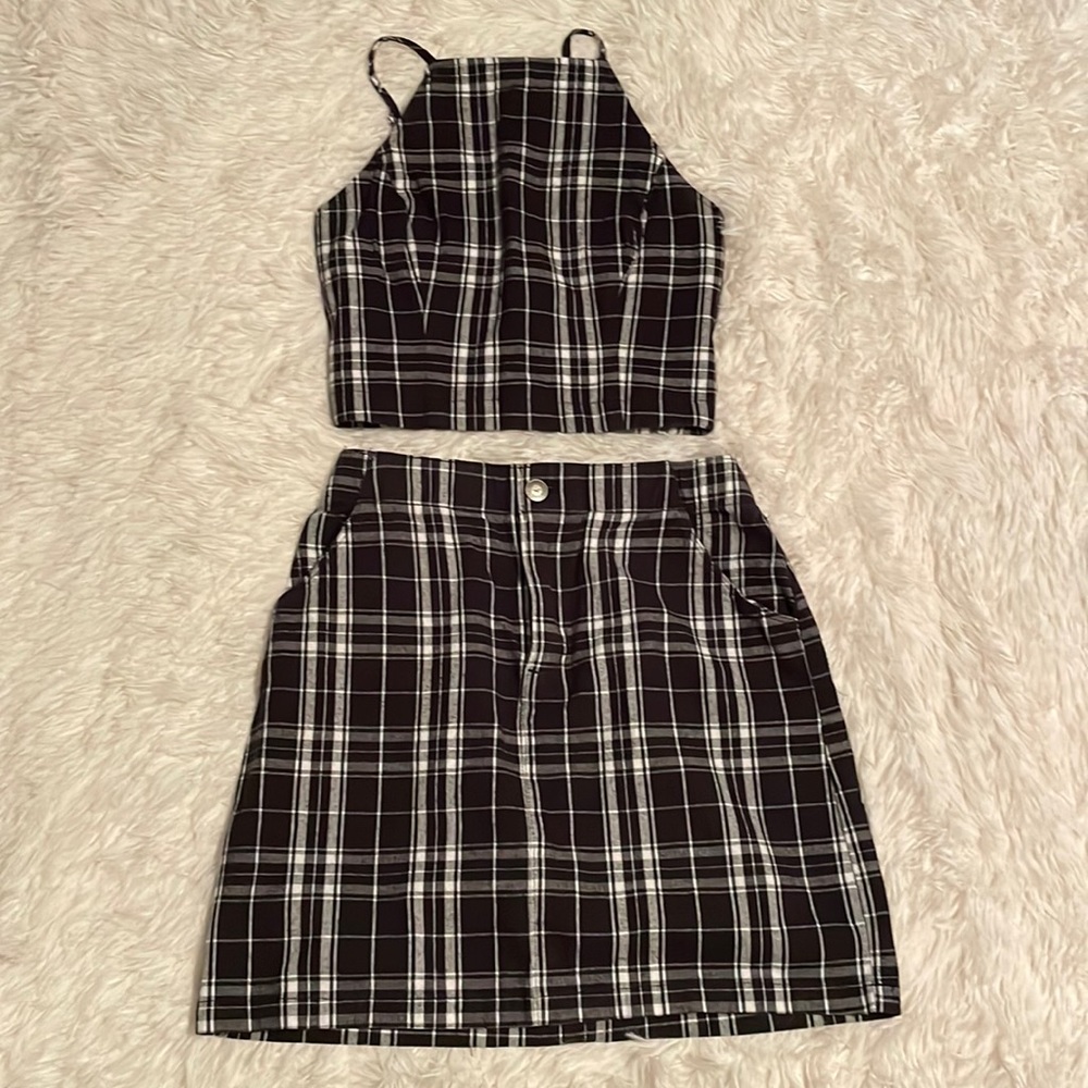 plaid two piece set